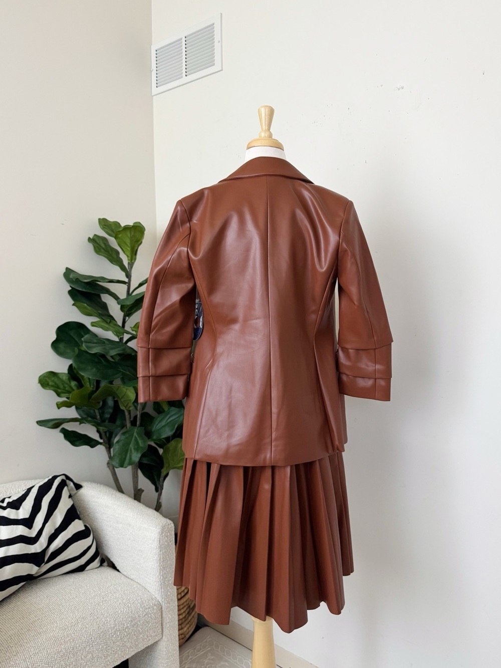 A-Line Faux Leather Midi Skirt - Brown - Picture 12 of 14